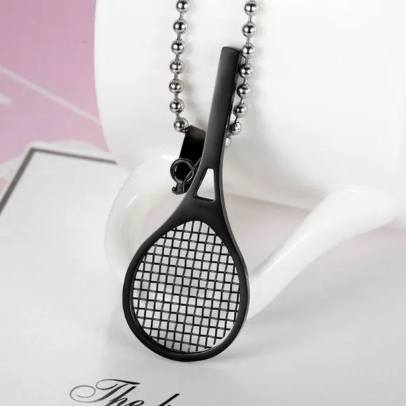 Black Tennis Racket Charm Necklace US Open, Wimbledon, Federer, Nedal, Djokovic - Picture 5 of 6
